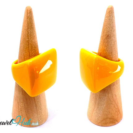 🟨 Bold Resin Rings – US O · US 7.5 · Sculptural Yellow · Geometric Statement · Handcrafted · 7.42g CT