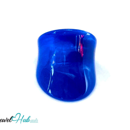 🔵 Giant Resin Ring – US Q · US 8.5 · Deep Blue · Sculptural Shine · Handcrafted · 11g CT