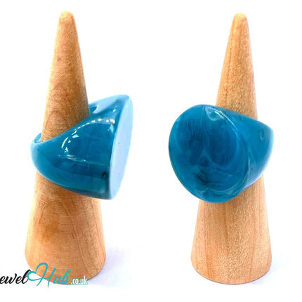 🔷 Petite Sculptural Resin Rings – US N · US 7 · Marbled Blue · Handcrafted · 7.83g CT