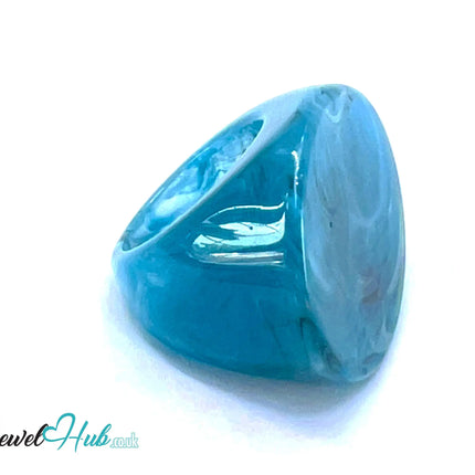 🔷 Petite Sculptural Resin Rings – US N · US 7 · Marbled Blue · Handcrafted · 7.83g CT