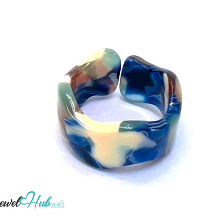 🌍 Open-End Resin Ring – US O · US 7.5 · Riverstone · Handcrafted CT
