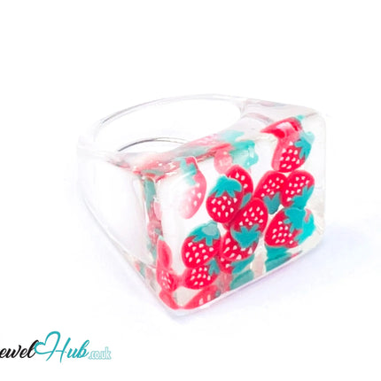 🍓 Big Screen Strawberry Resin Ring – US P · US 8 · Giant Series · Sculptural · Handcrafted CT