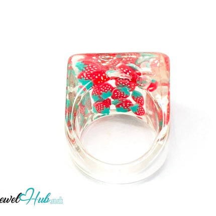 🍓 Big Screen Strawberry Resin Ring – US P · US 8 · Giant Series · Sculptural · Handcrafted CT