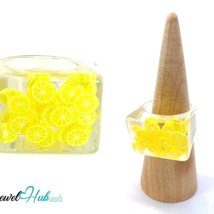 🍋 Big Screen Lemon Resin Ring – US P · US 8 · Giant Series · Handcrafted Resin CT