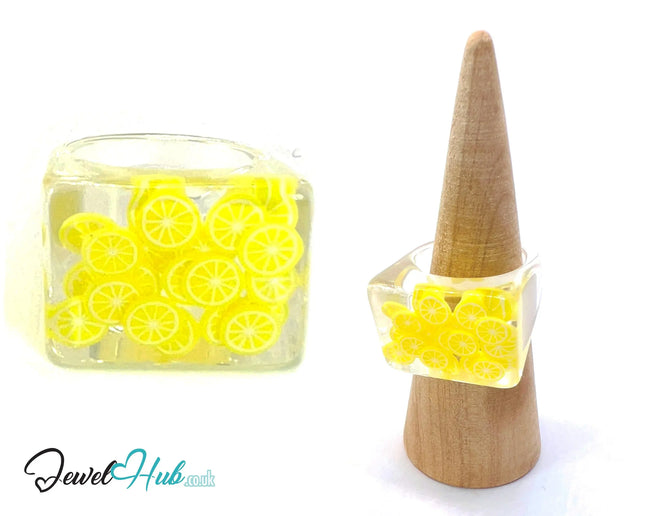 🍋 Big Screen Lemon Resin Ring – US P · US 8 · Giant Series · Handcrafted Resin CT
