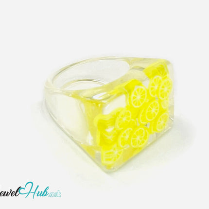 🍋 Big Screen Lemon Resin Ring – US P · US 8 · Giant Series · Handcrafted Resin CT