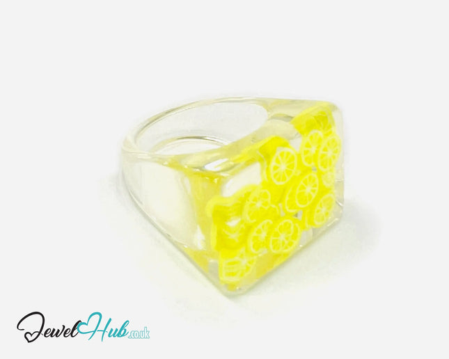🍋 Big Screen Lemon Resin Ring – US P · US 8 · Giant Series · Handcrafted Resin CT