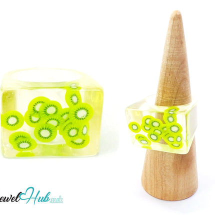 🥝 Big Screen Kiwi Resin Ring – US P · US 8 · Giant Series · Handcrafted Resin CT