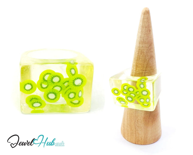 🥝 Big Screen Kiwi Resin Ring – US P · US 8 · Giant Series · Handcrafted Resin CT