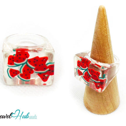Resin Ring 🍉 Watermelon Slice – UK P · US 8 · Giant Series · Handcrafted Resin CT
