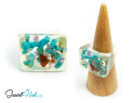 🪨 TerraPop Resin Ring – UK Q · US 8.5 · Giant Series · Handcrafted Resin