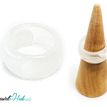 Resin Ring 🌫️ CloudGlow · UK Q · US 8.5 · Sculptural Glass · White Mist Finish CT
