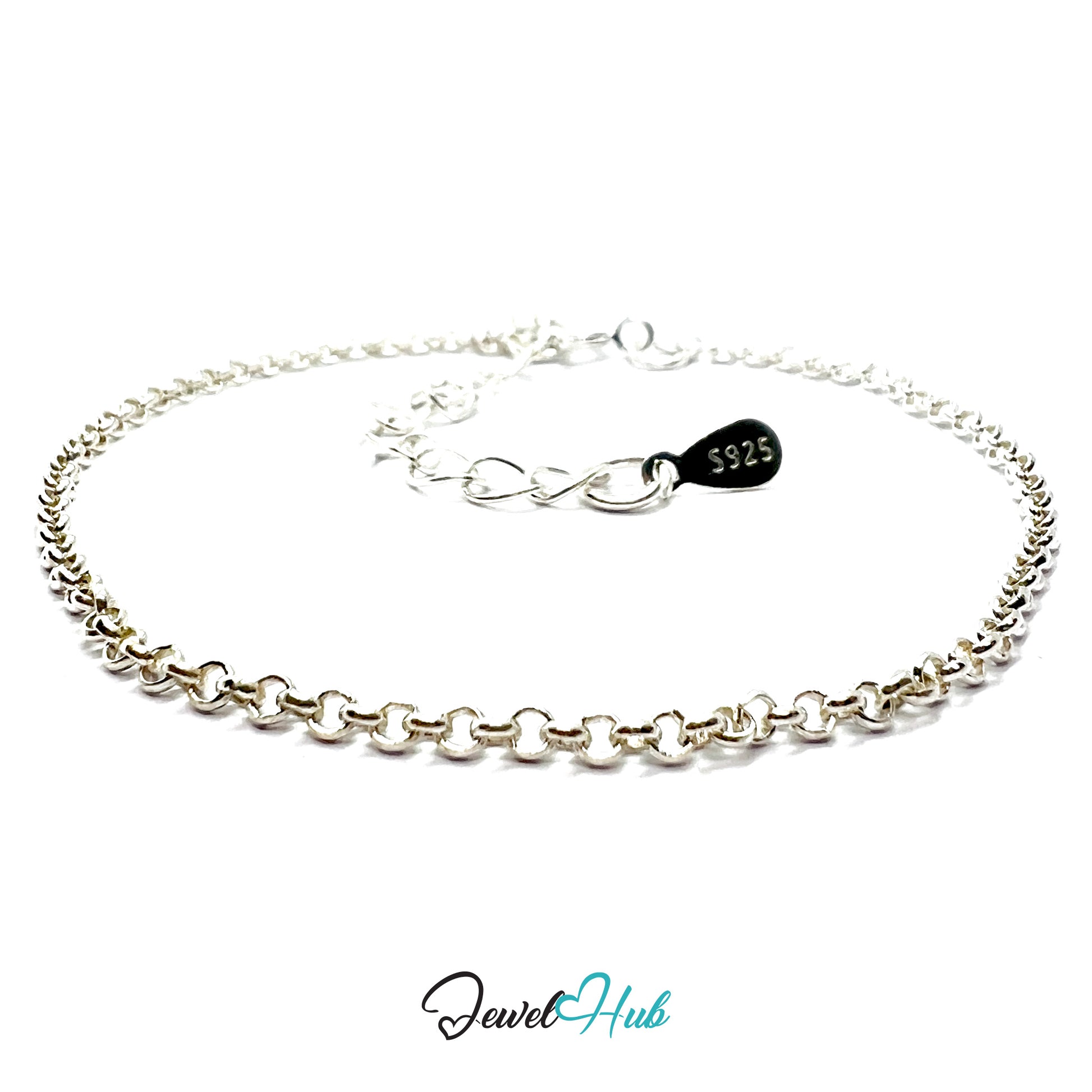 Silver chain bracelet with a clasp on a white background, branded 'Jewel Hub'.