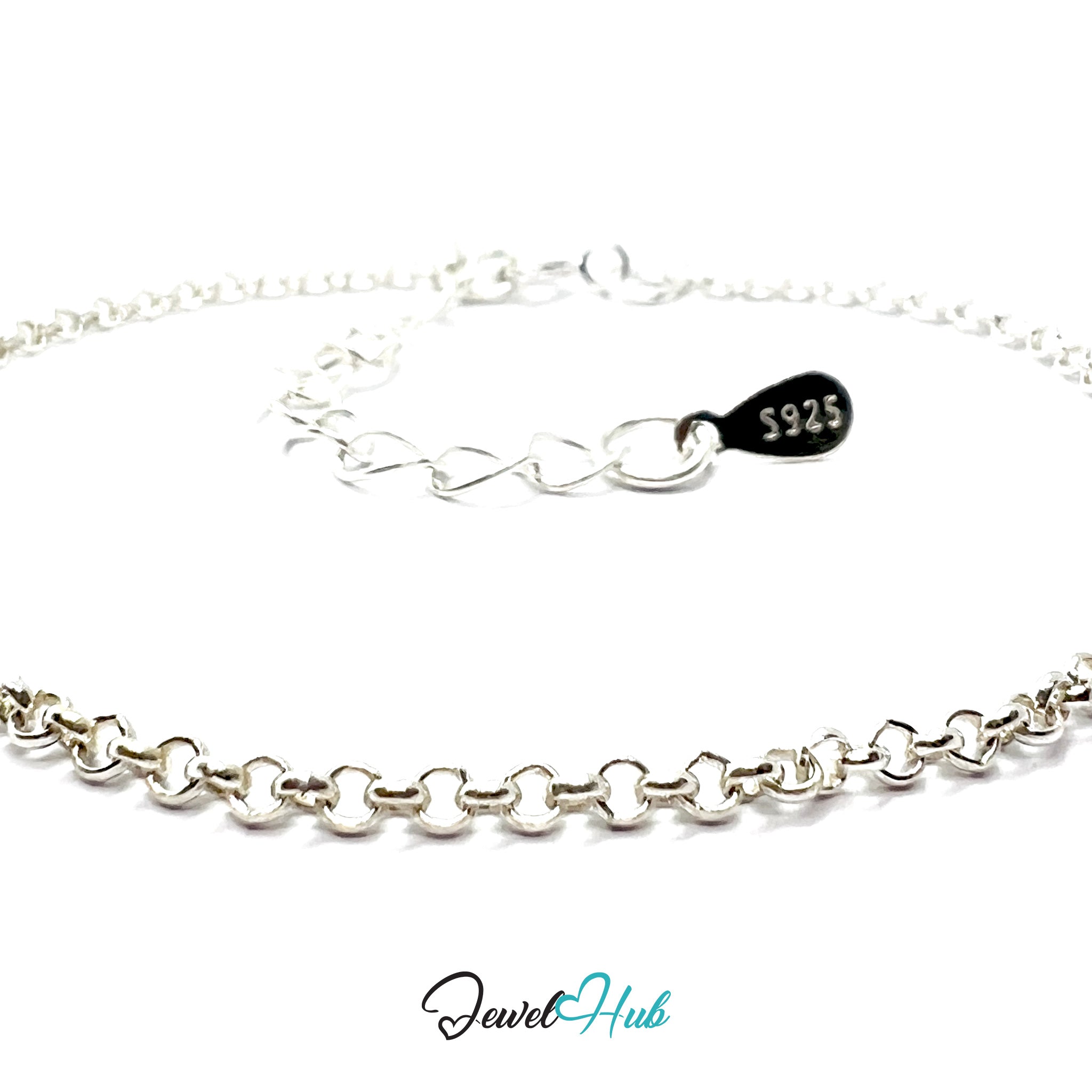 Silver chain bracelet with a '925' stamp on a white background, branded 'Jewel Hub'.