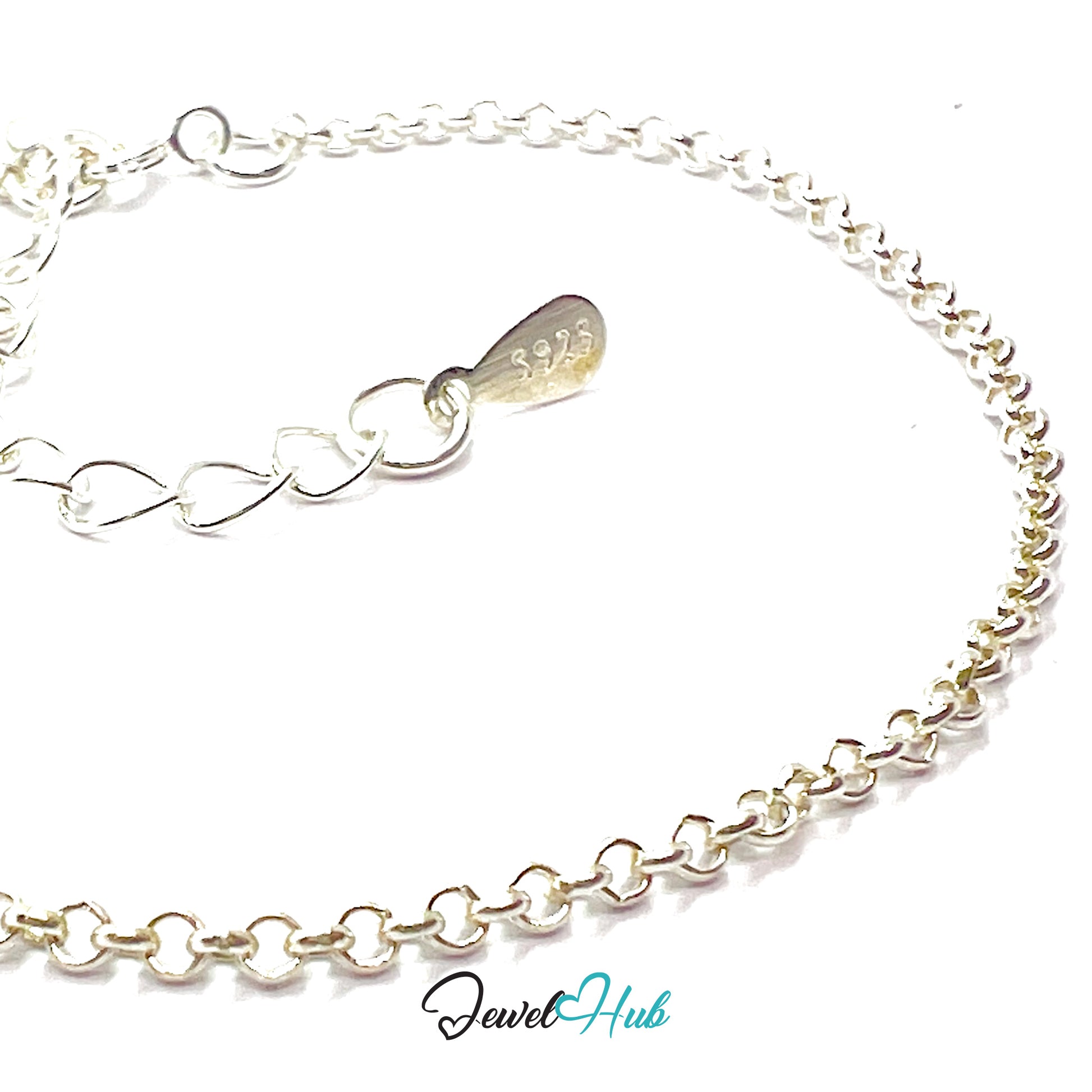 Silver chain bracelet with 'Jewel Hub' branding on a white background