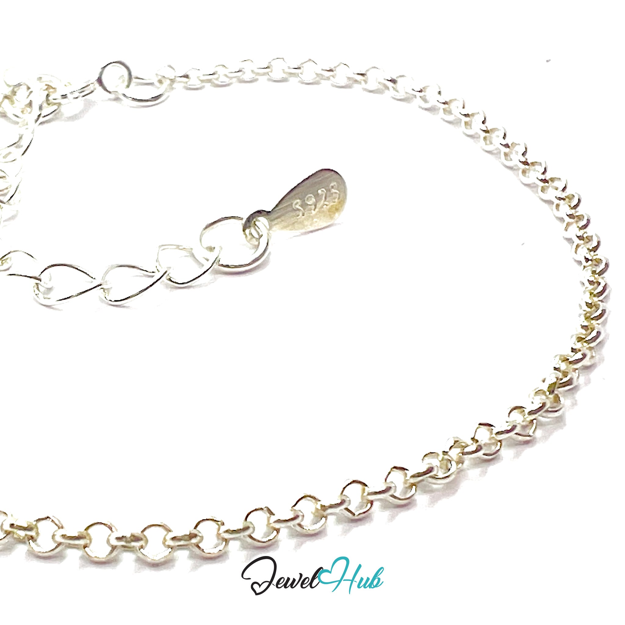 Silver chain bracelet with 'Jewel Hub' branding on a white background