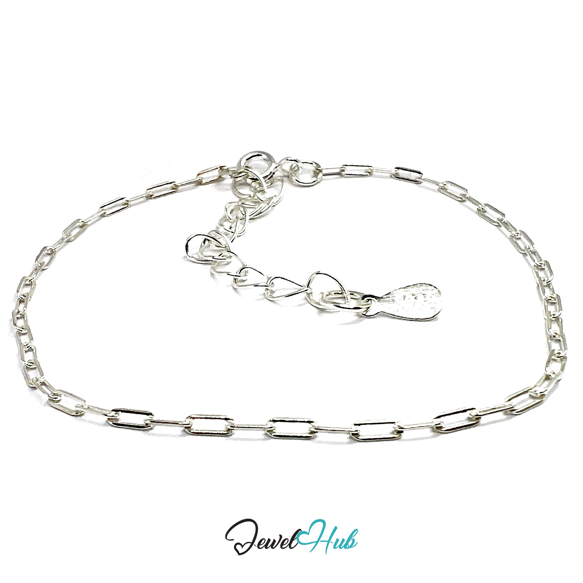 Silver chain bracelet on a white background with 'Jewel Hub' branding.