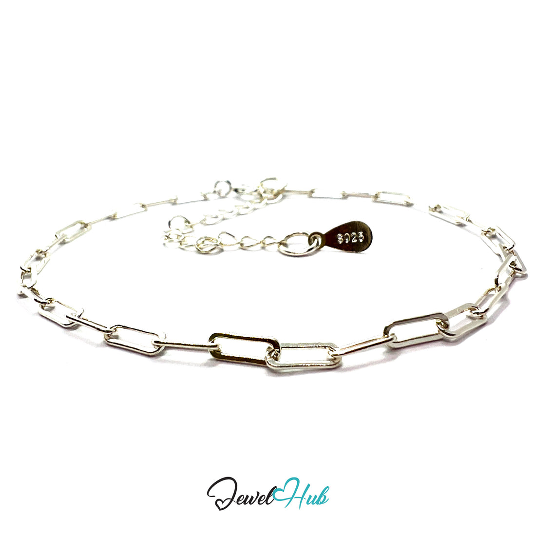 Silver chain bracelet on a white background with 'Jewel Hub' branding.