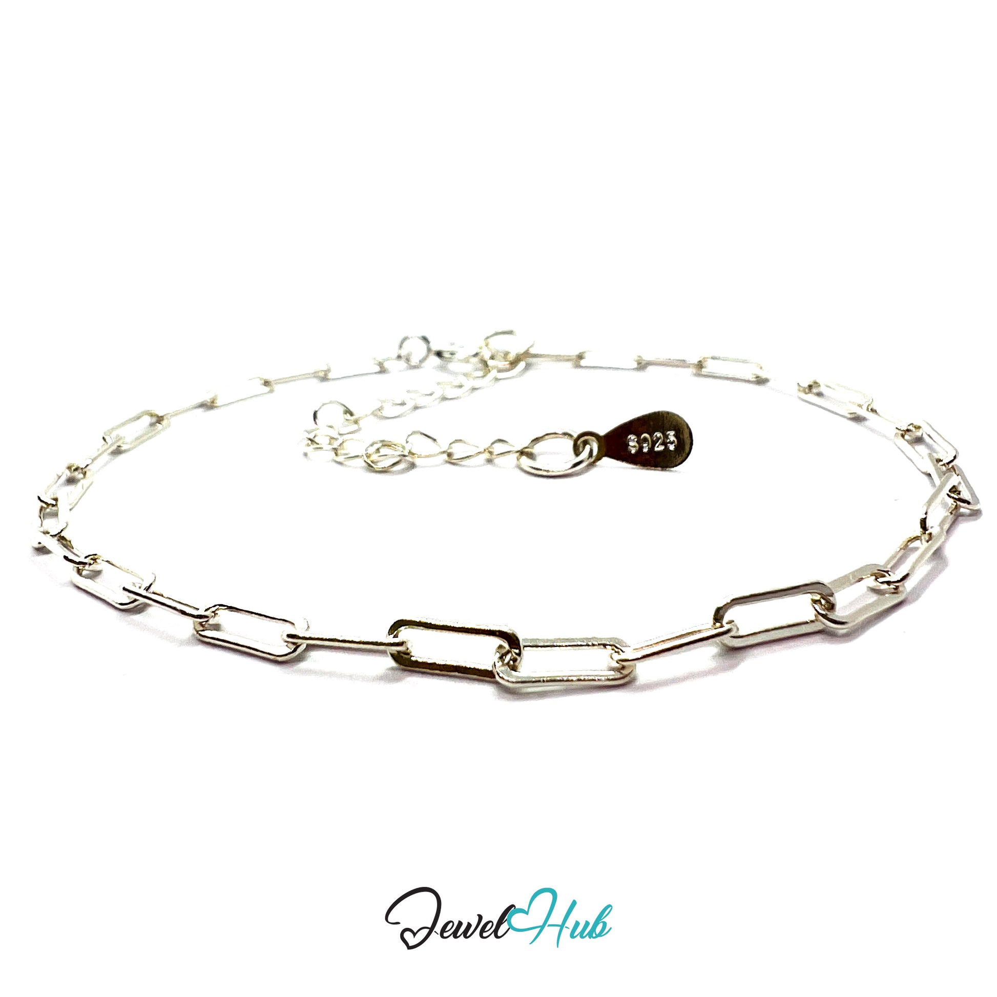 Silver chain bracelet on a white background with 'Jewel Hub' branding.