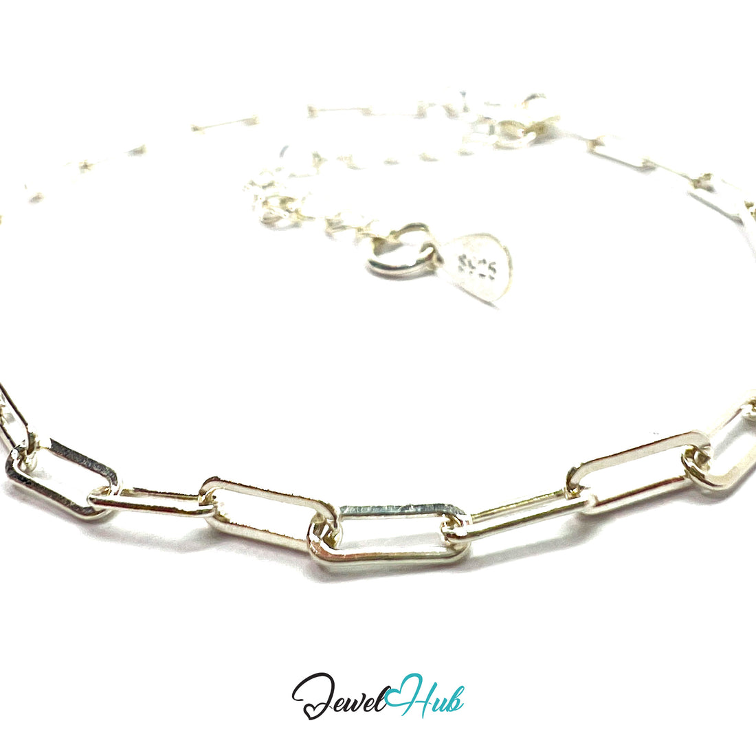 Silver chain bracelet on a white background with 'Jewel Hub' branding.