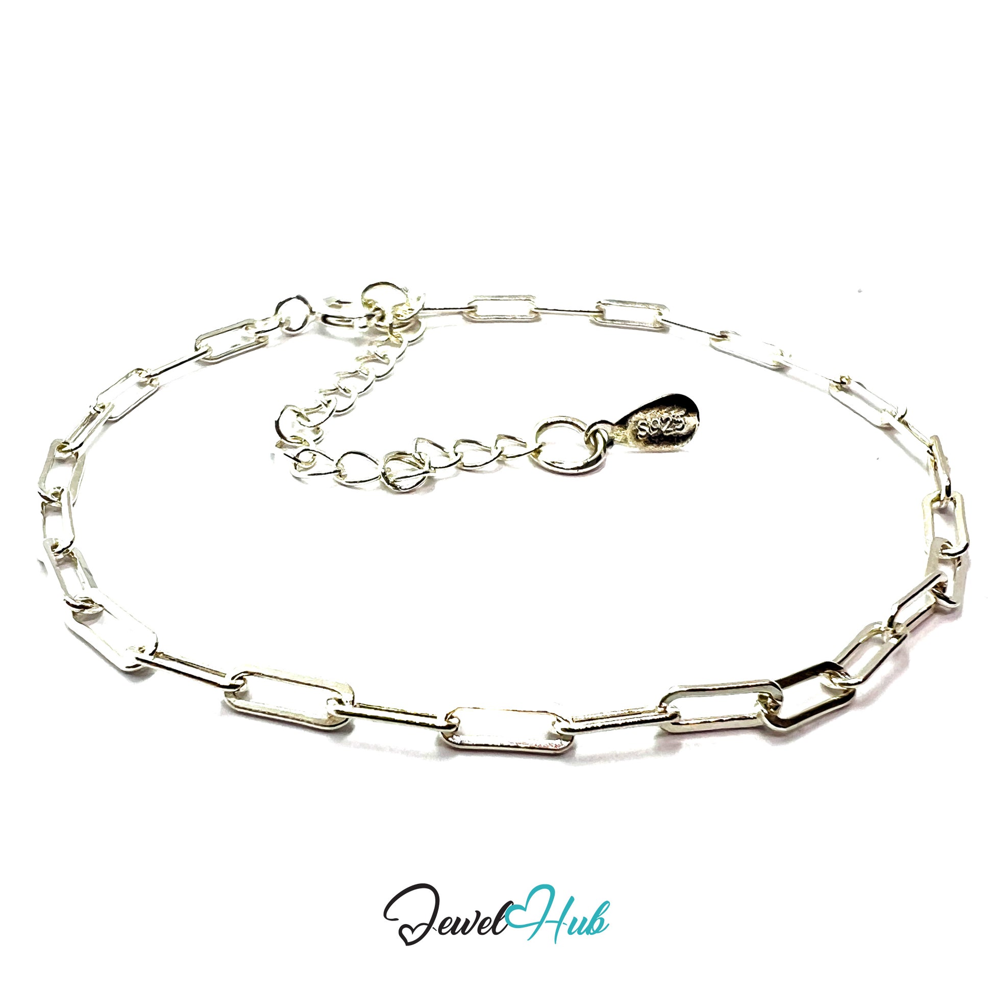 Silver chain bracelet on a white background with 'Jewel Hub' branding.