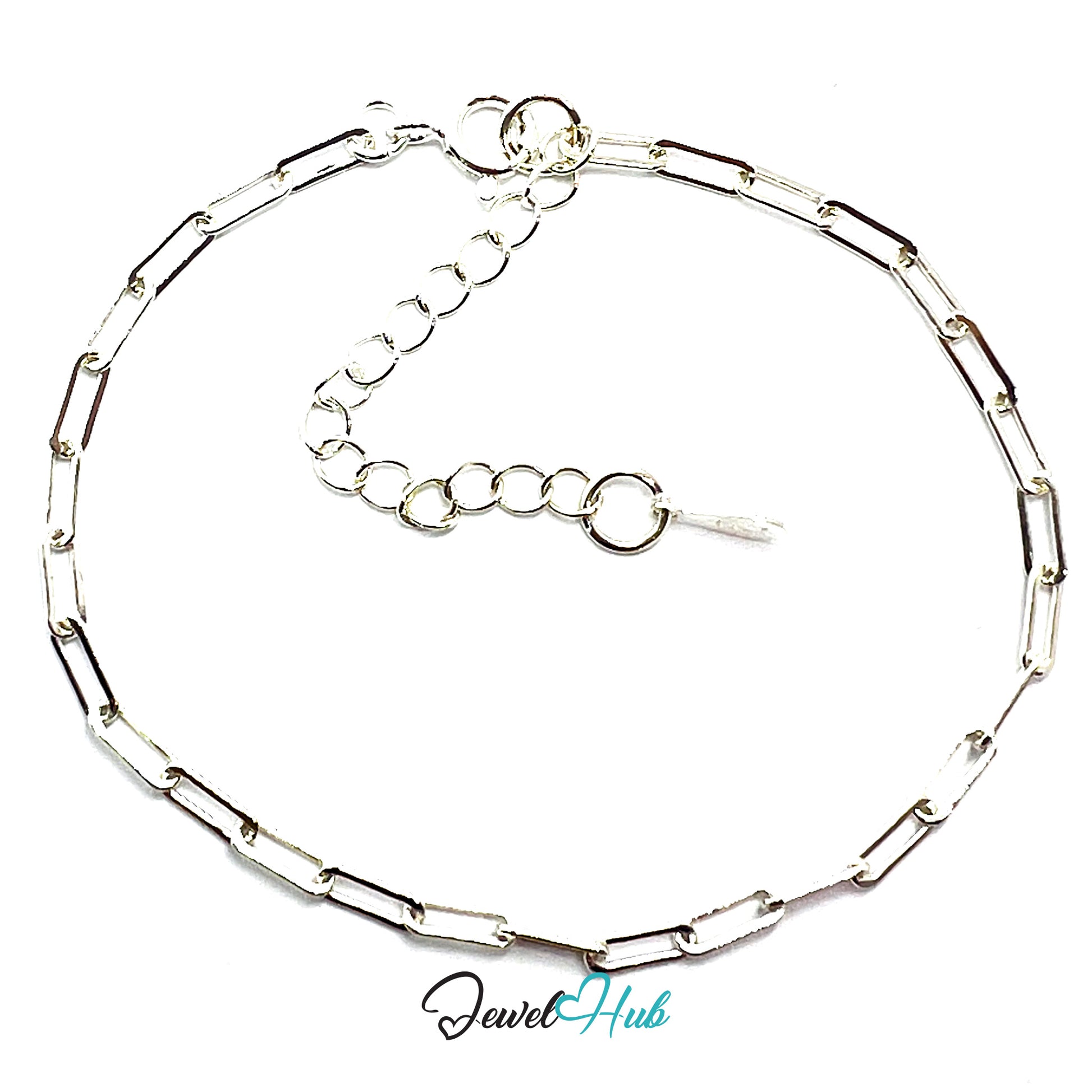 Silver chain bracelet on a white background with 'Jewel Hub' branding.