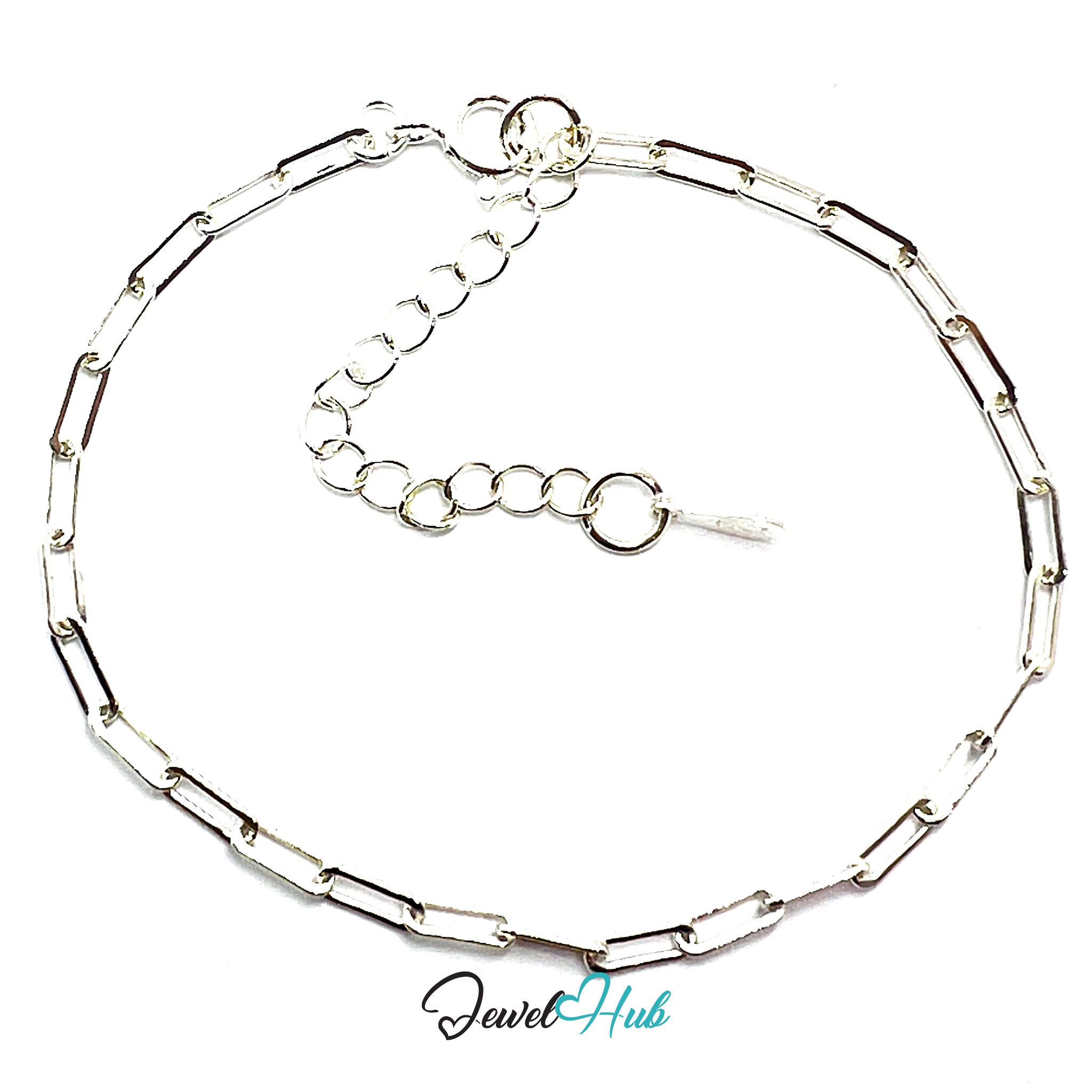 Silver chain bracelet on a white background with 'Jewel Hub' branding.
