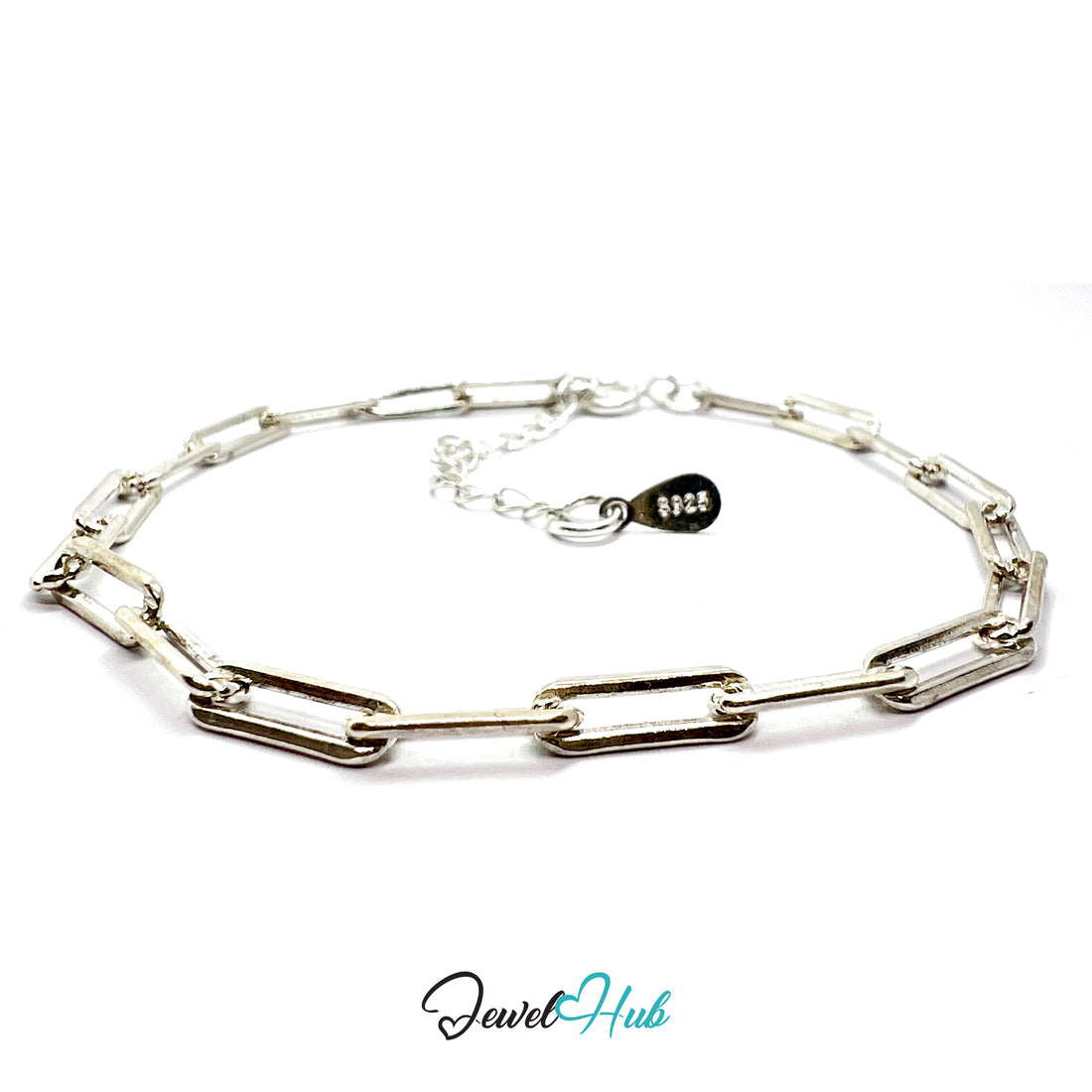 Silver chain bracelet on a white background with 'Jewel Hub' branding.