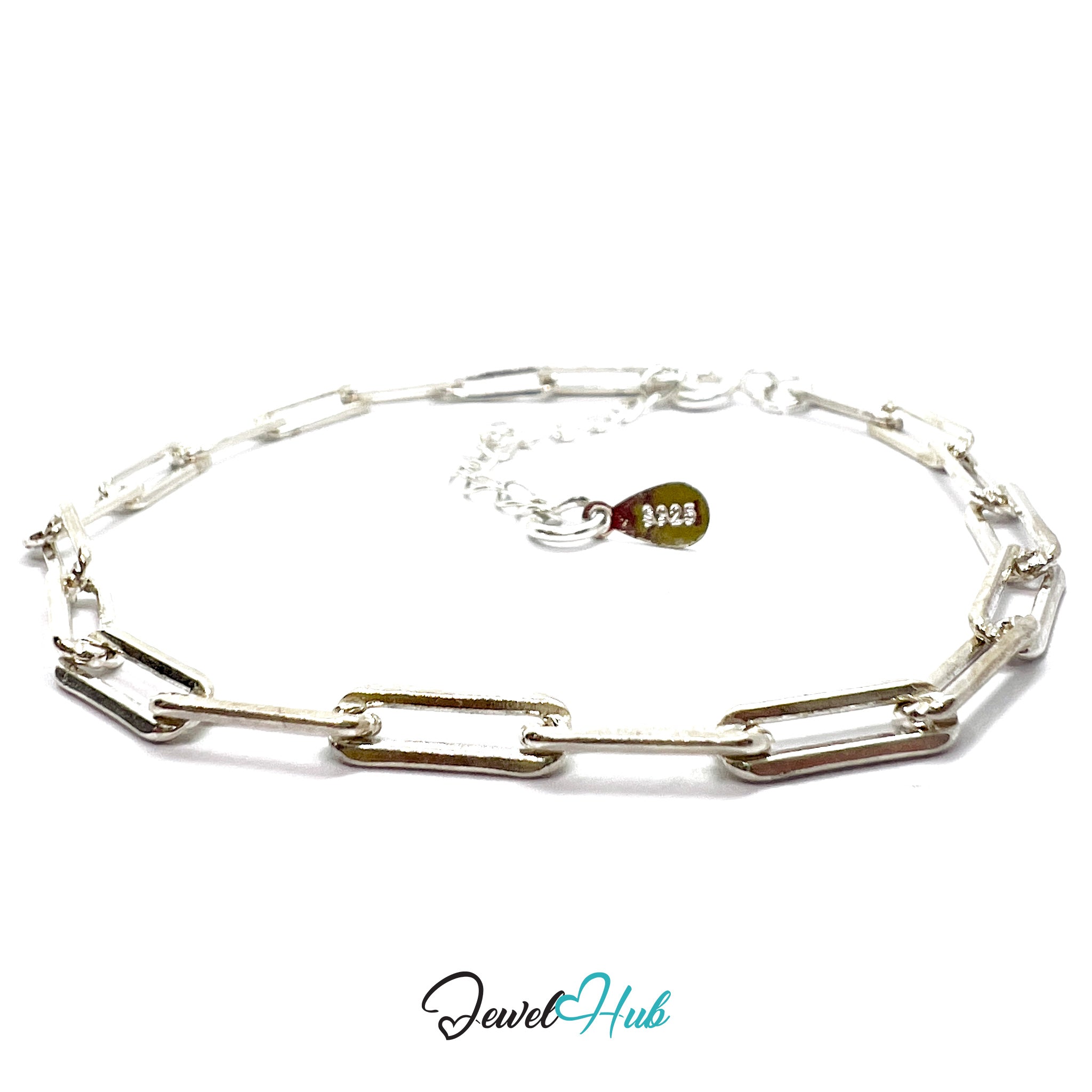 Silver chain bracelet on a white background with 'Jewel Hub' branding.