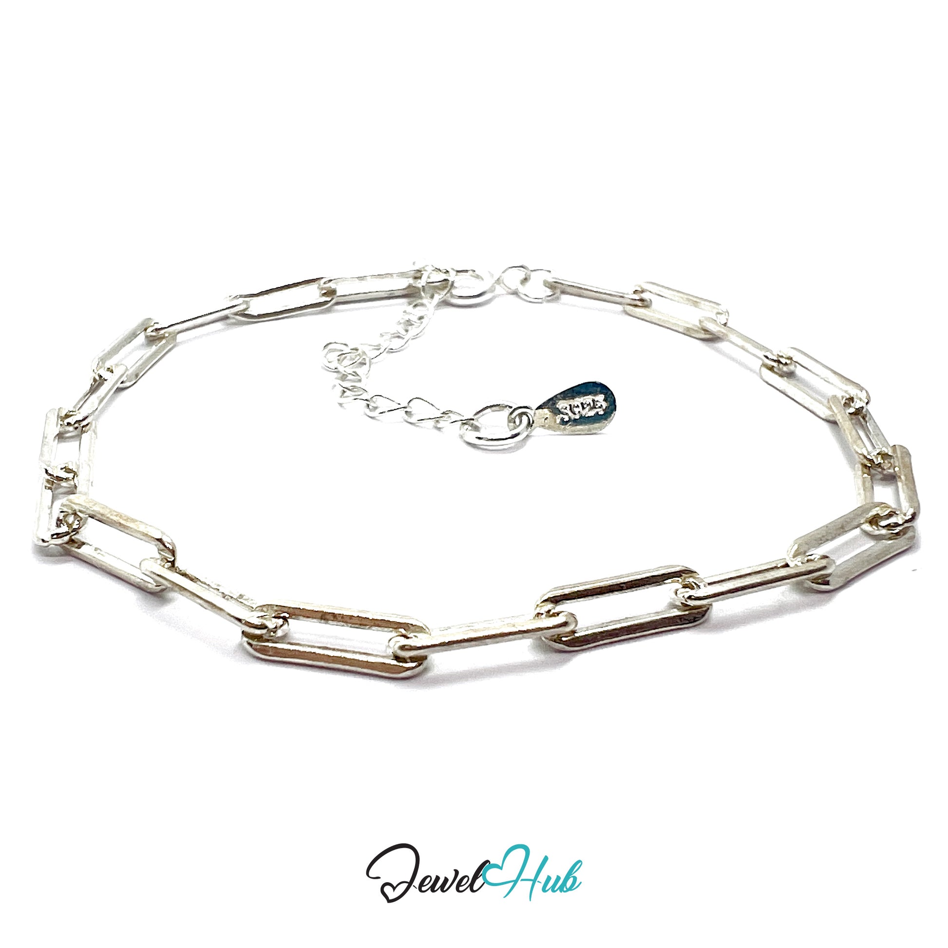 Silver chain bracelet on a white background with 'Jewel Hub' branding.