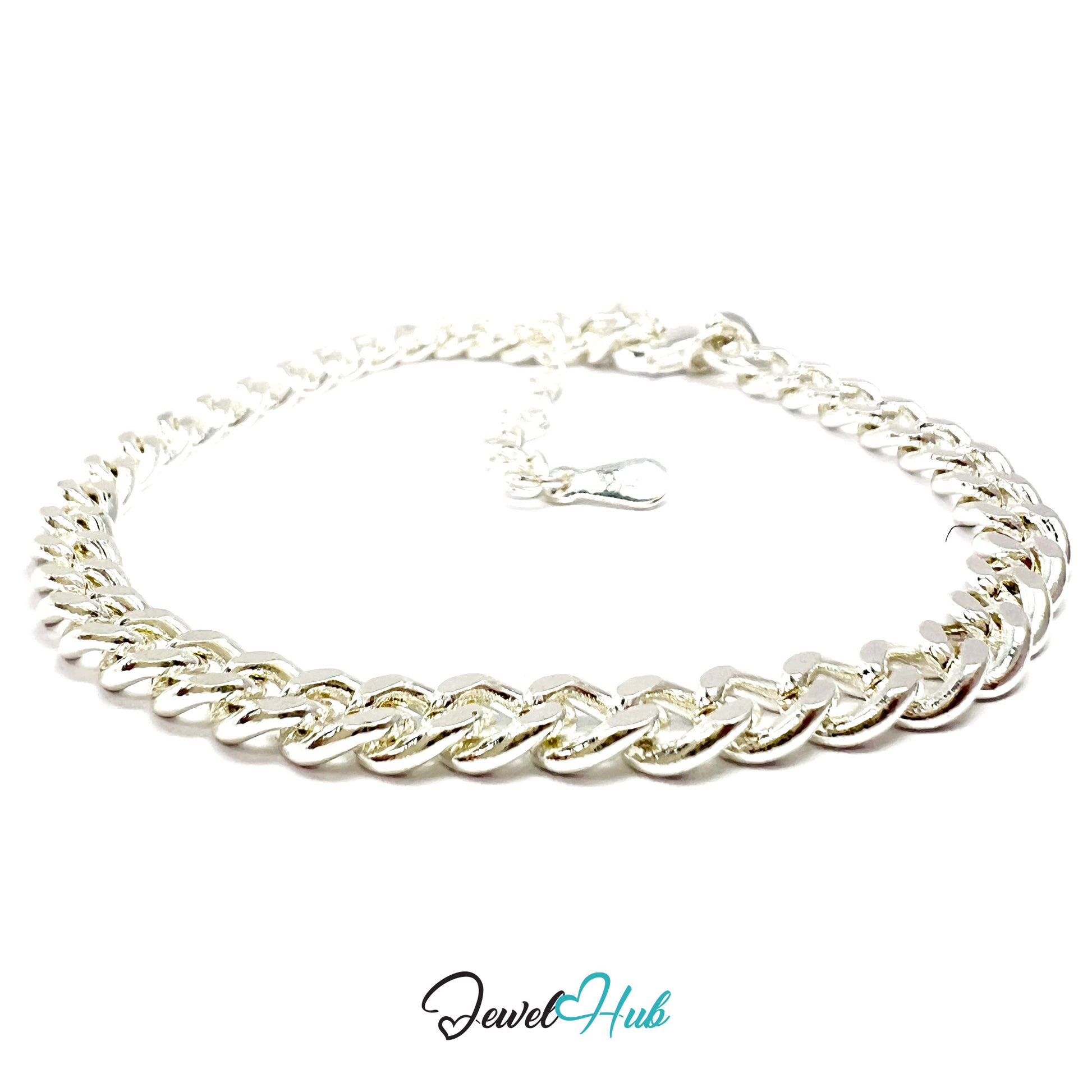 Silver chain necklace on a white background with 'Jewel Hub' branding.