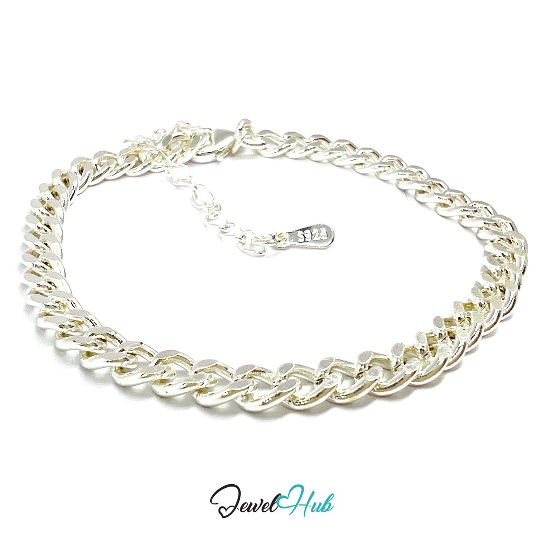 Silver chain necklace on a white background with 'Jewel Hub' branding.