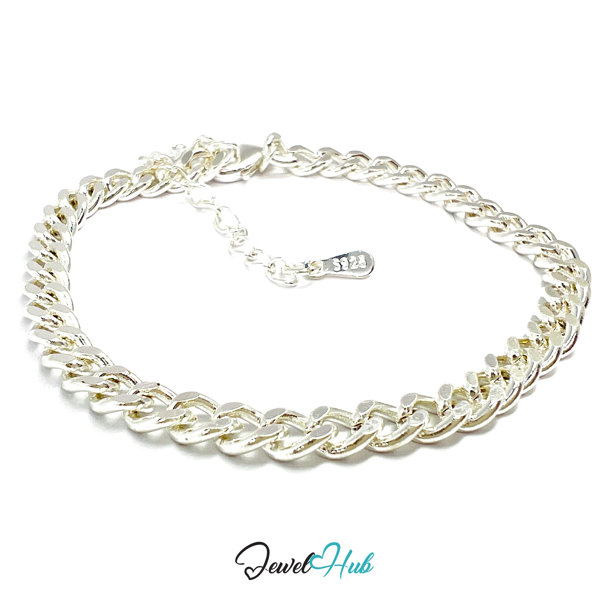 Silver chain necklace on a white background with 'Jewel Hub' branding.