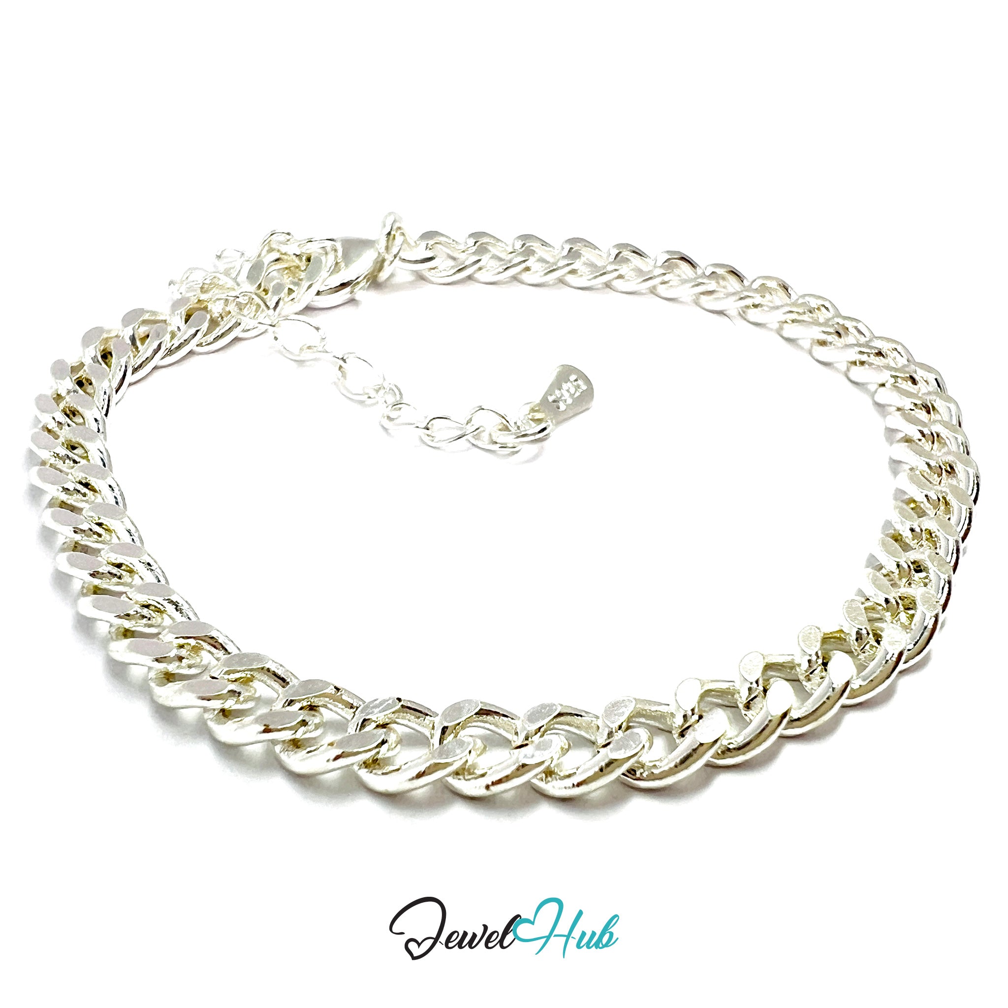 Silver chain necklace on a white background with 'Jewel Hub' branding.