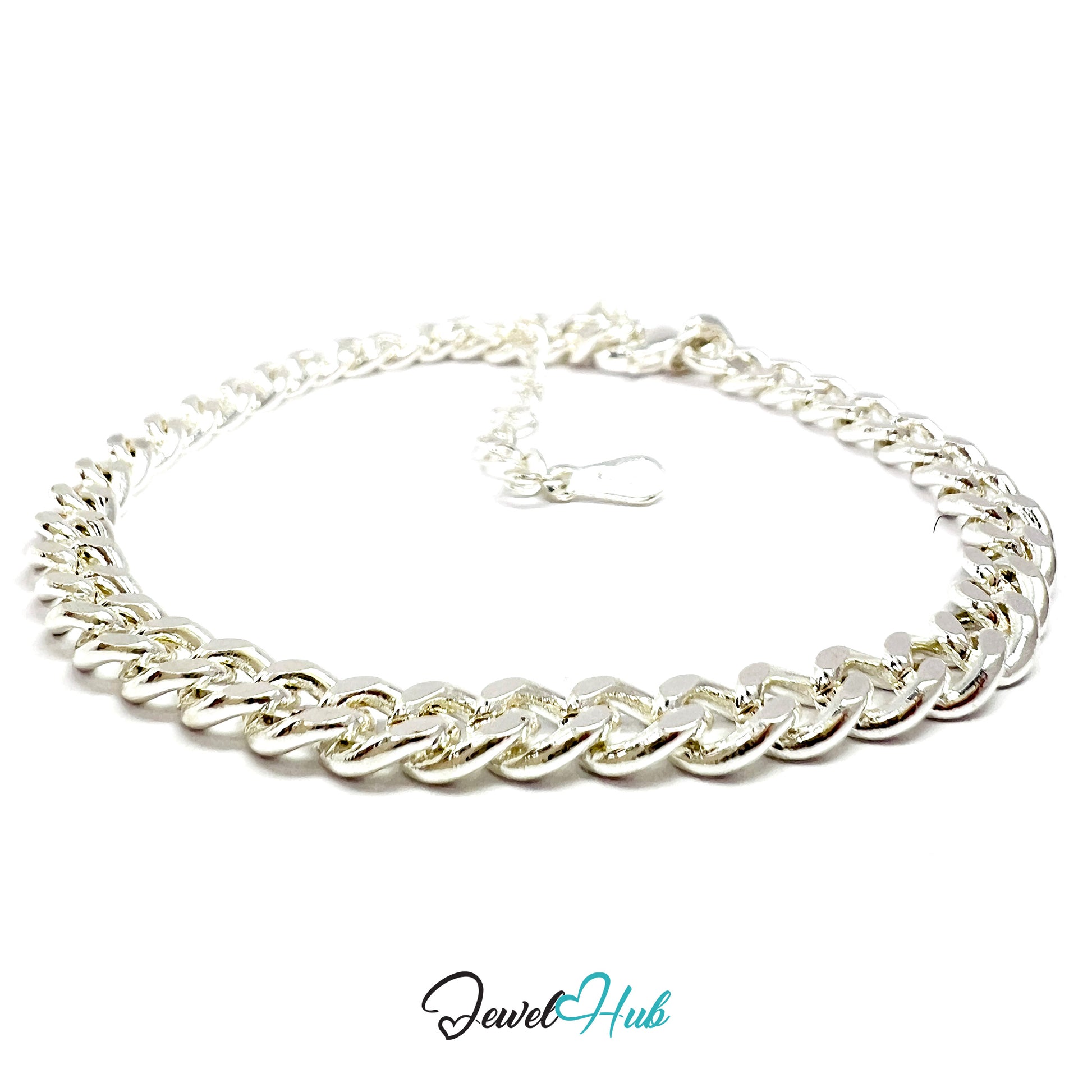 Silver chain necklace on a white background with 'Jewel Hub' branding.