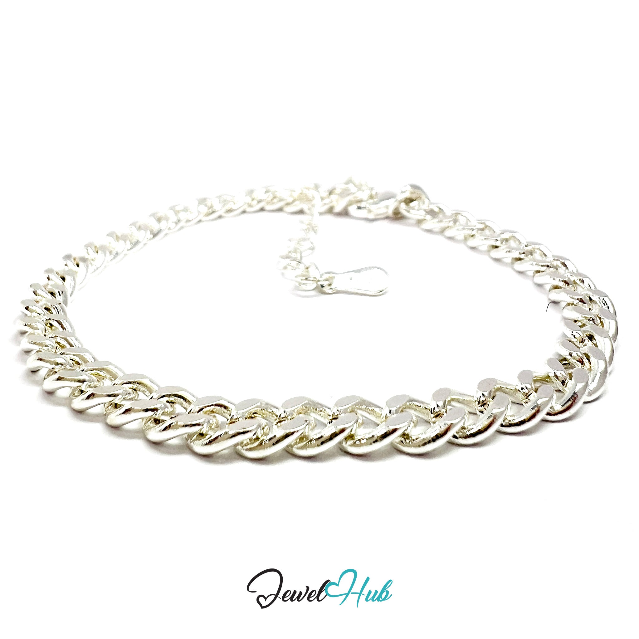 Silver chain necklace on a white background with 'Jewel Hub' branding.