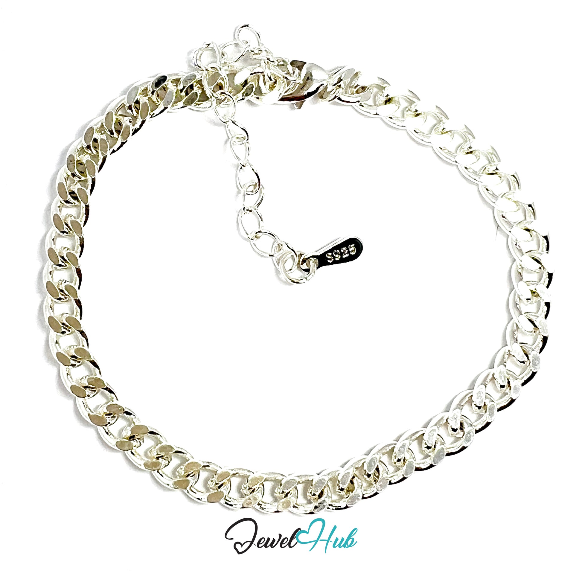 Silver chain bracelet on a white background with 'Jewel Hub' branding.