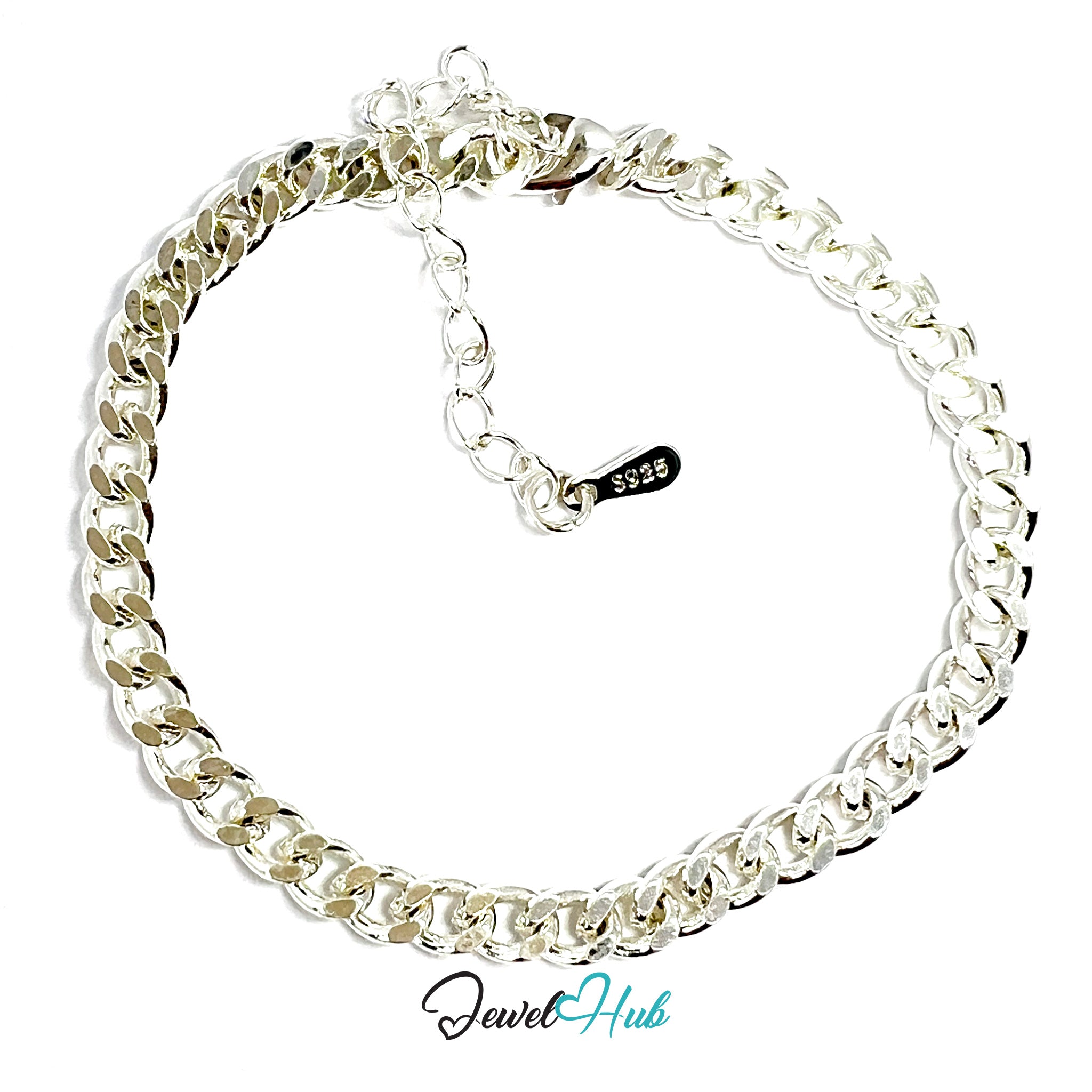 Silver chain bracelet on a white background with 'Jewel Hub' branding.