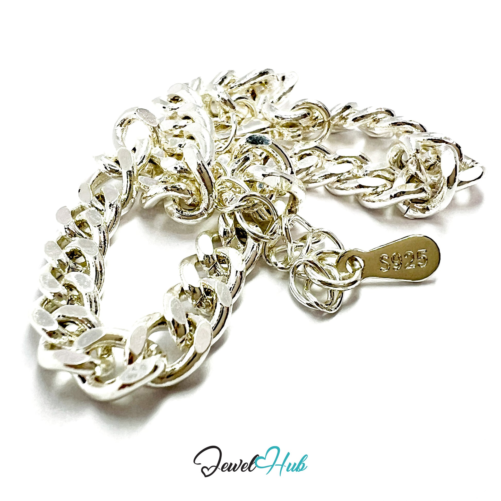 Silver chain bracelet with a visible '925' stamp on a white background, branded 'Jewel Hub'.