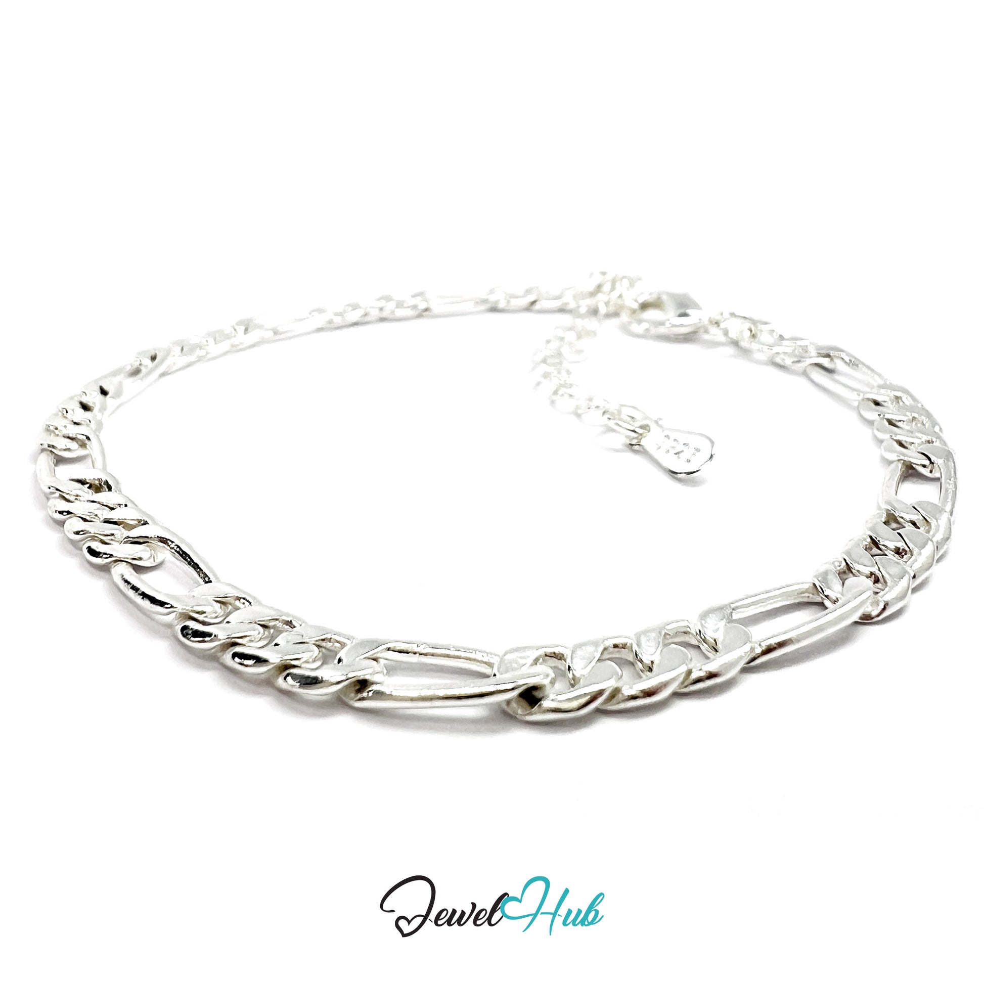 Silver chain bracelet on a white background with 'Jewel Hub' branding.
