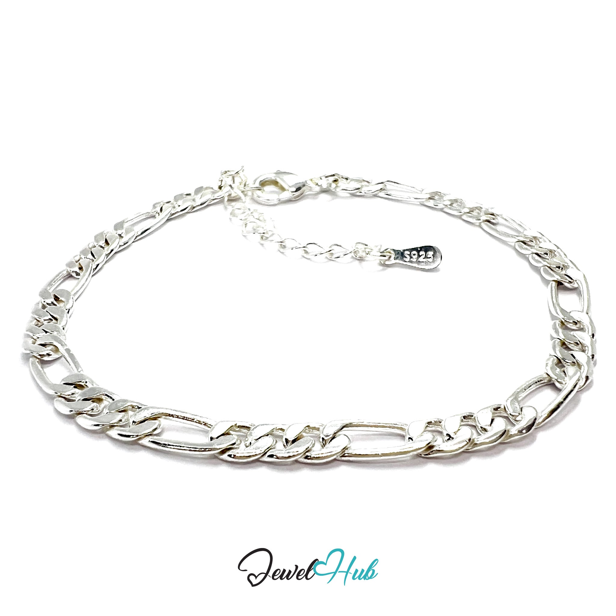 Silver chain bracelet on a white background with 'Jewel Hub' branding.