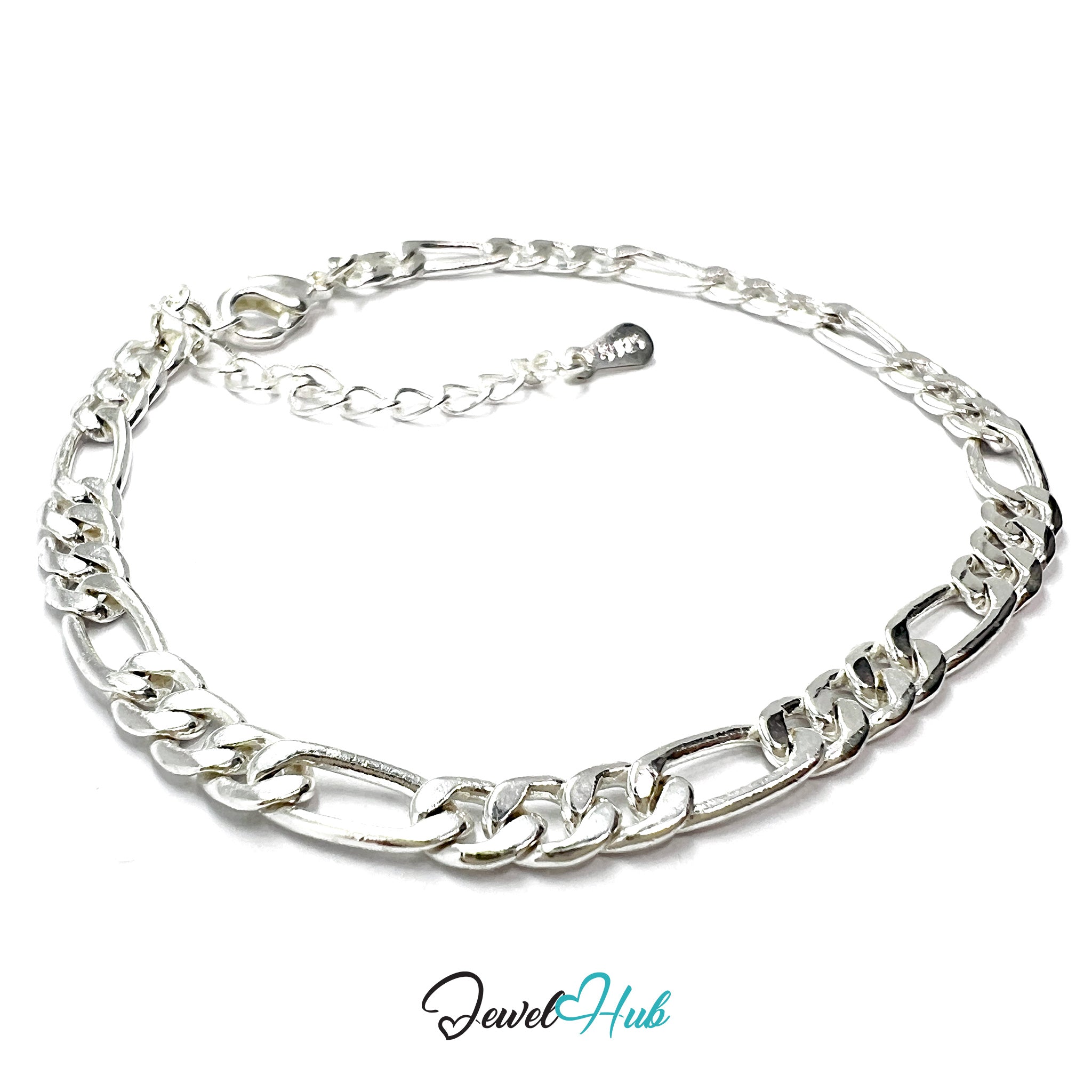 Silver chain bracelet on a white background with 'Jewel Hub' branding.