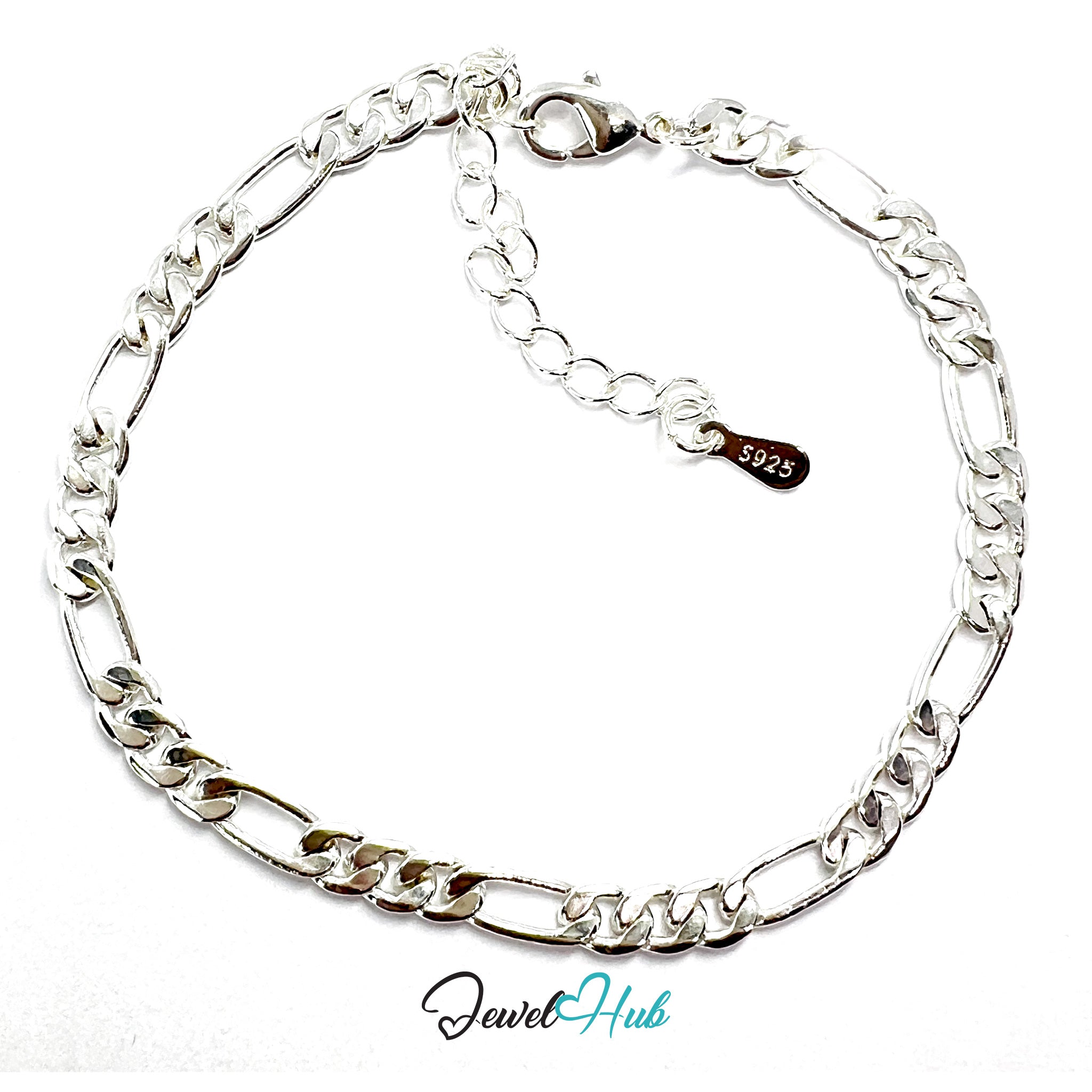 Silver chain bracelet on a white background with 'Jewel Hub' branding.