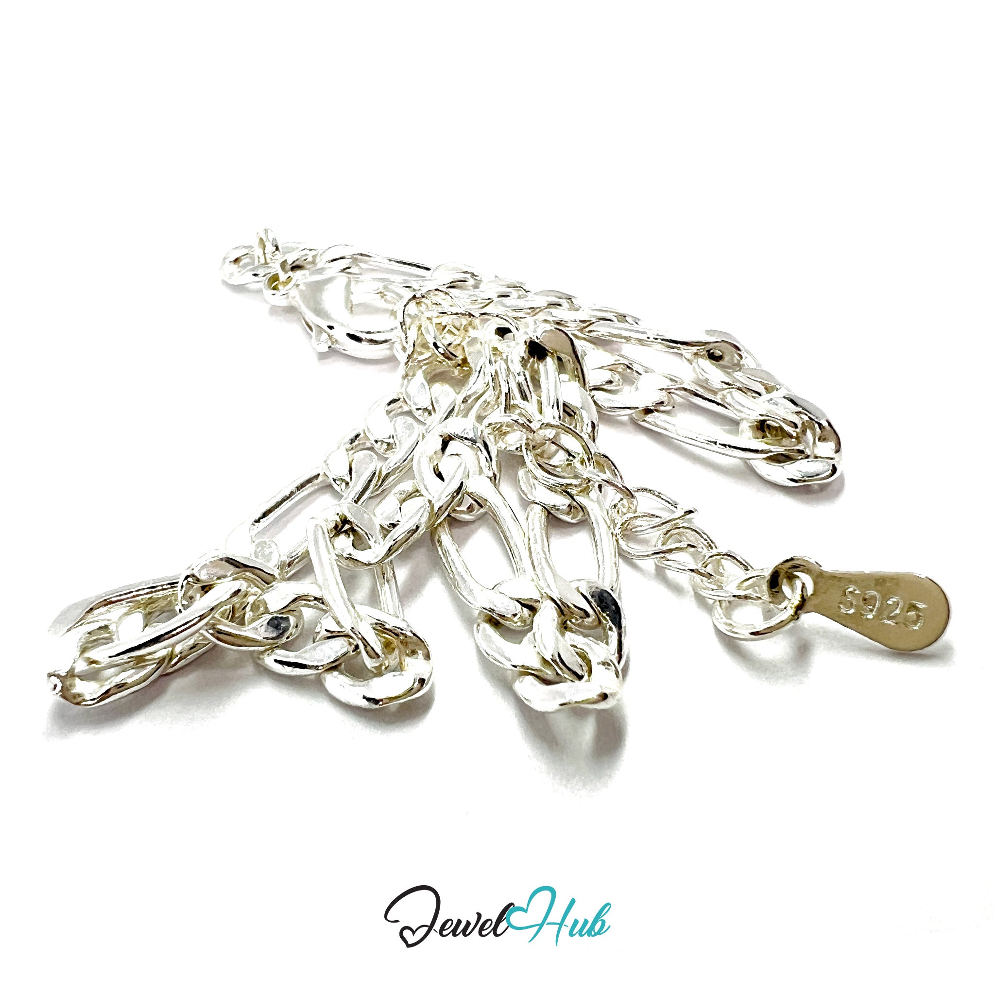 Silver chain bracelet with a visible '925' stamp on a white background, branded 'Jewel Hub'.