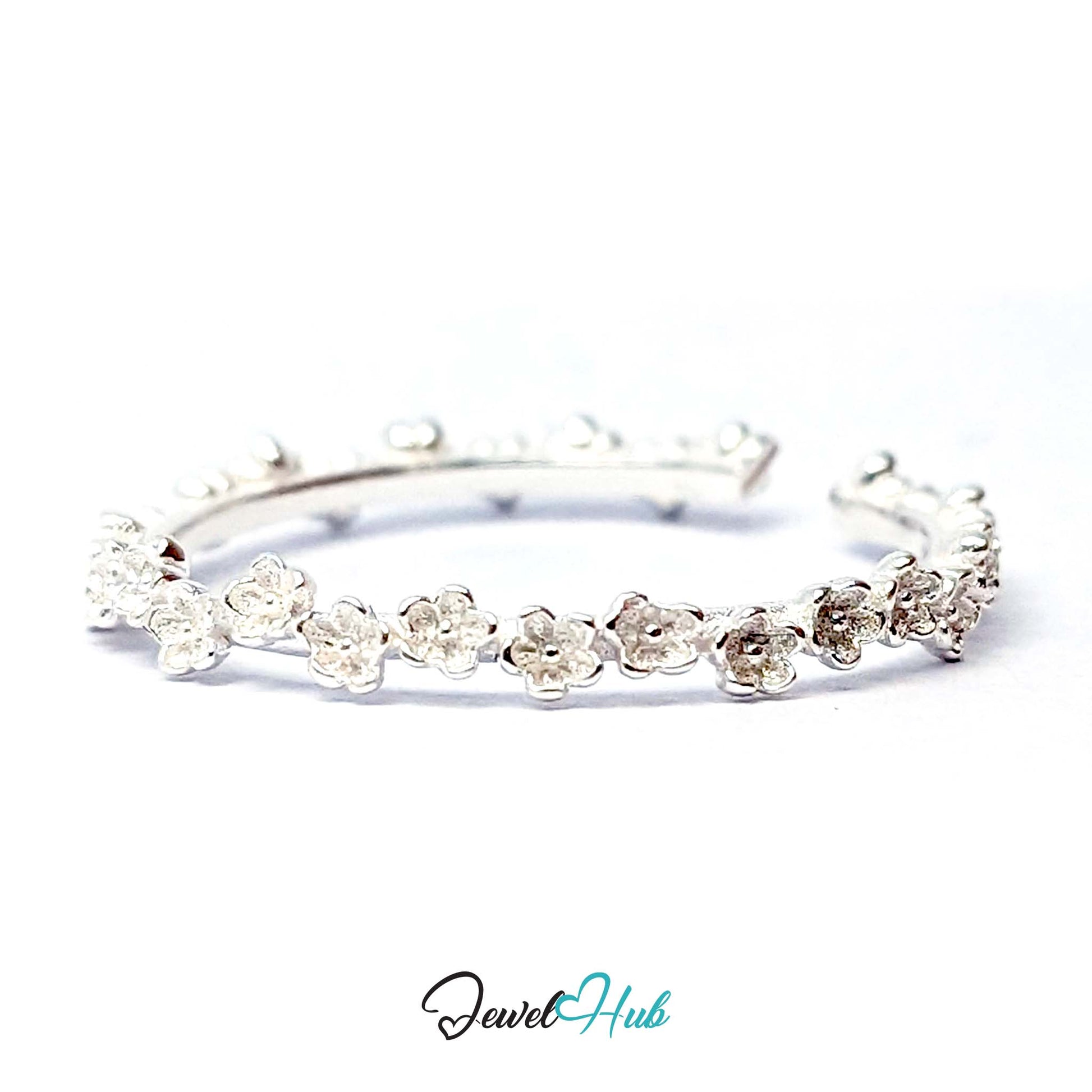 Mini Blossom Band Ring at an angle, showing the fine row of miniature blossoms