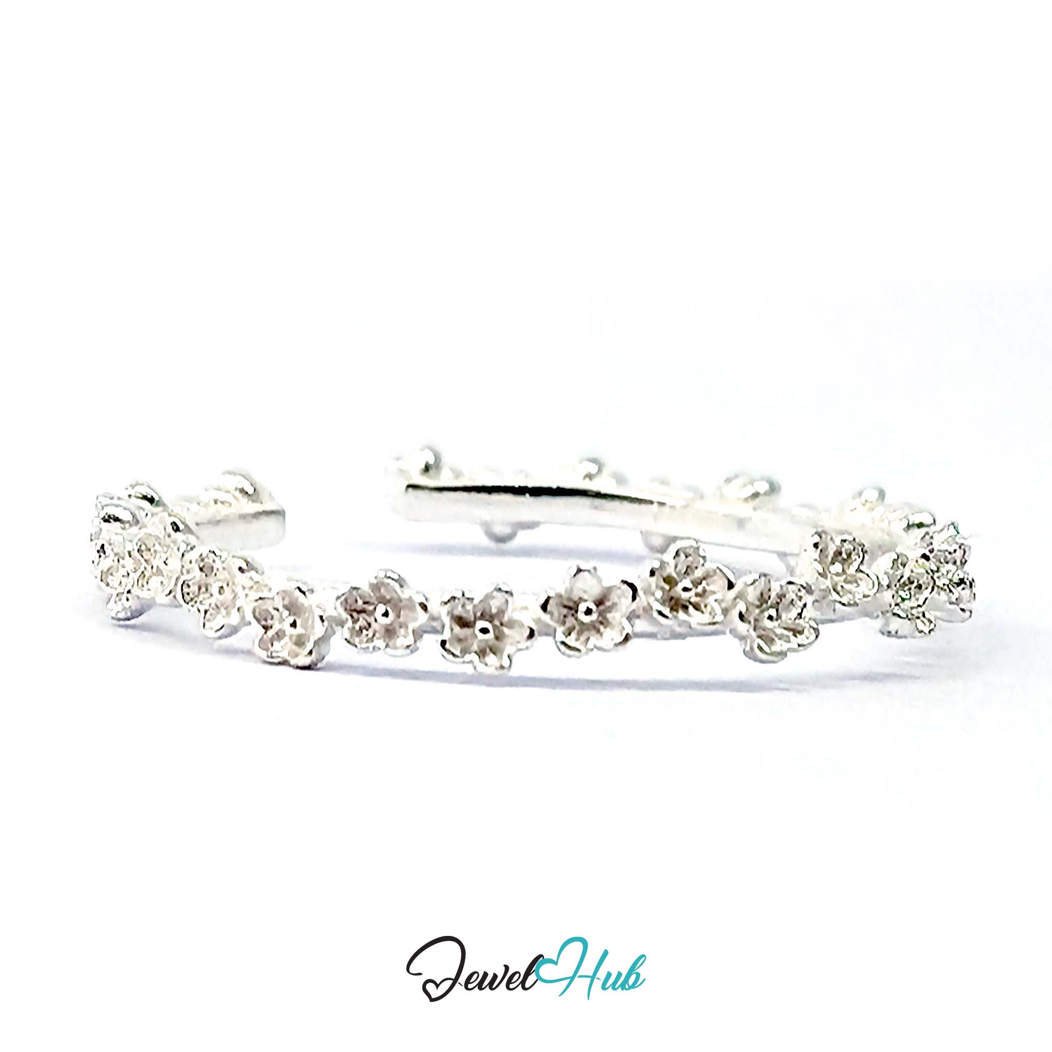 Mini Blossom Band Ring angled to show the adjustable opening