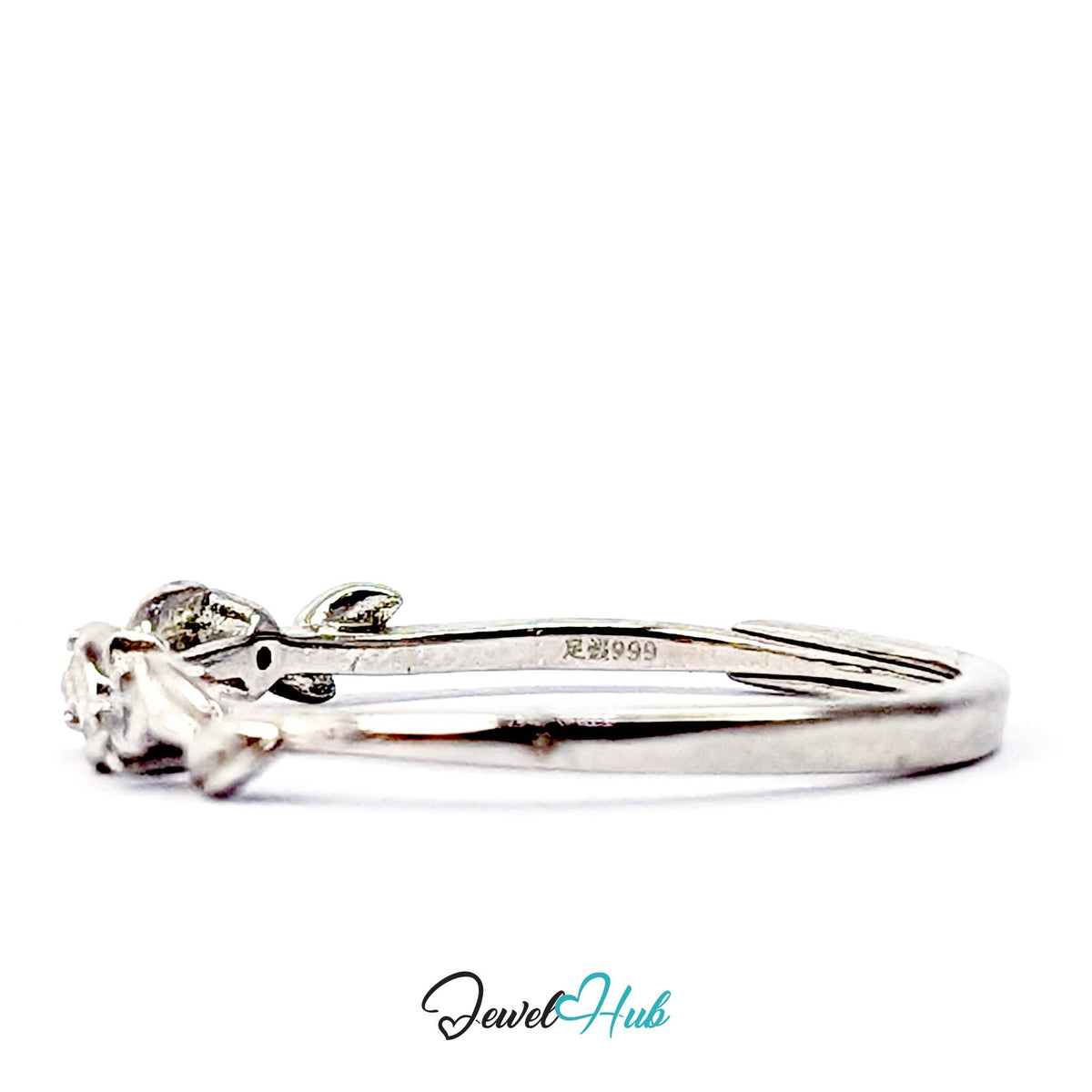Inside the Leaf Vine Ring band, showing the fine silver 999 stamp