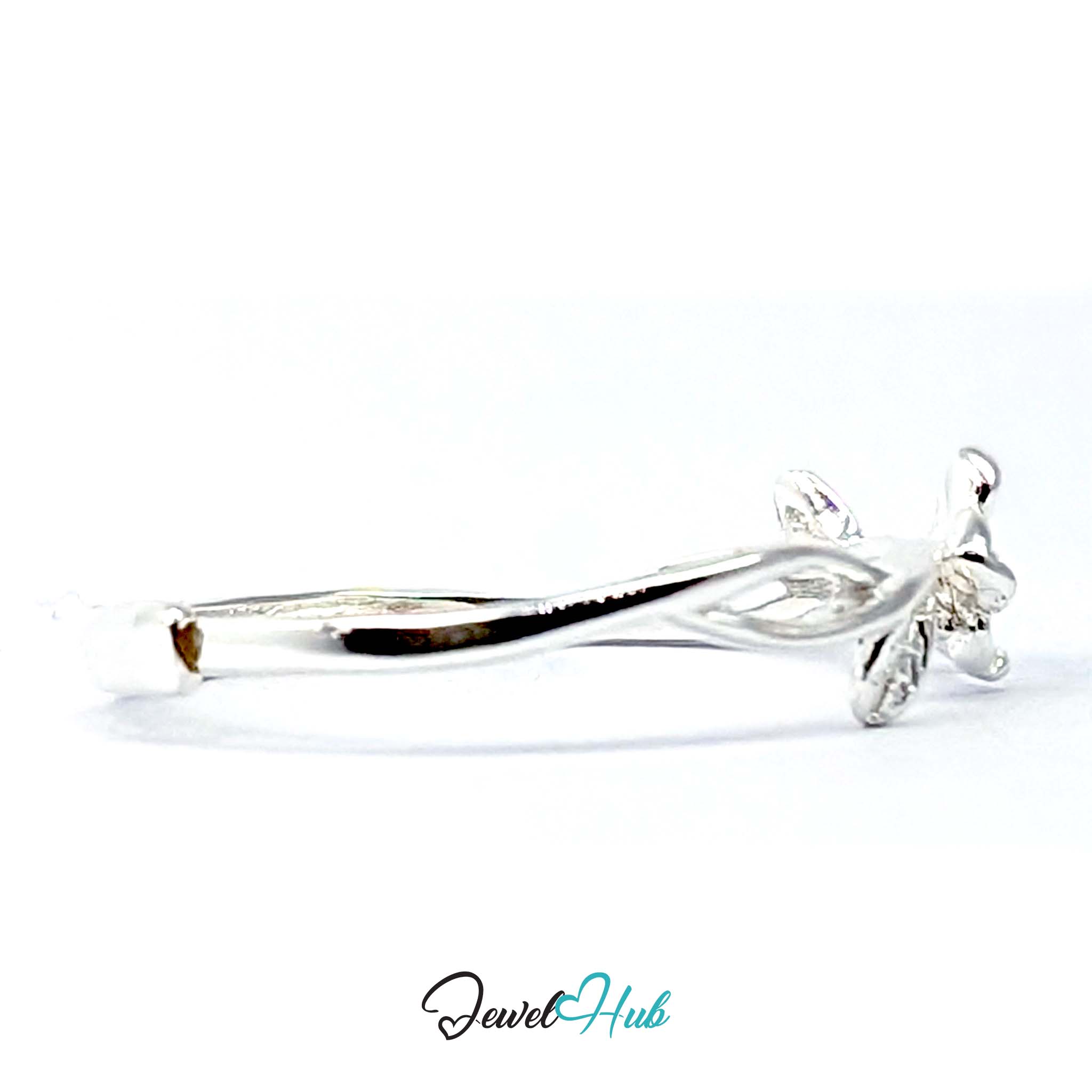 Side profile of the Peach Blossom Vine Ring in 999 fine silver