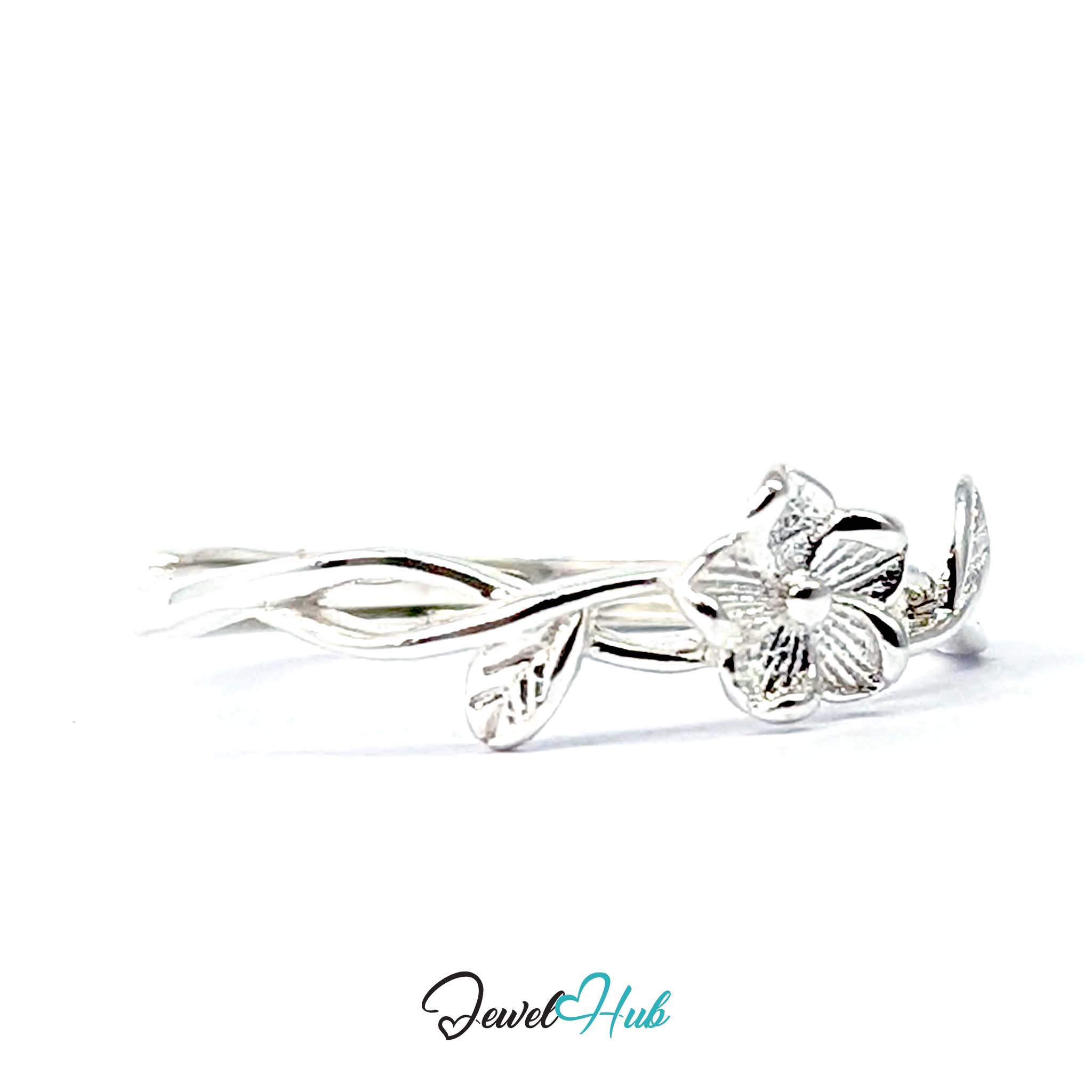 Peach Blossom Vine Ring angled to show the twist in the band
