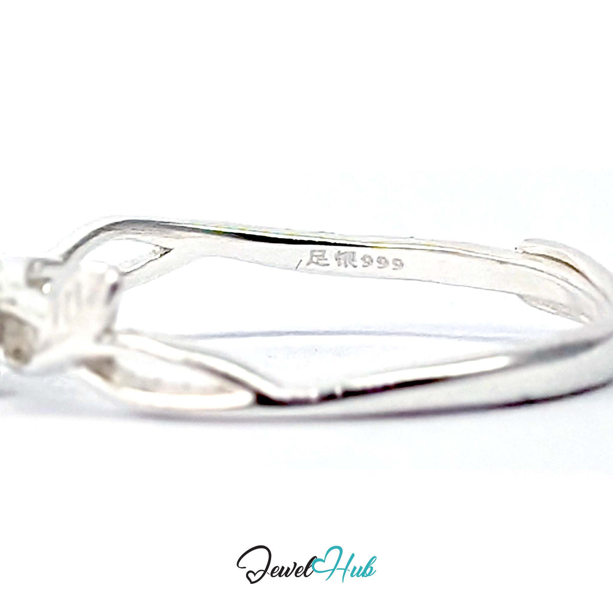 Inside the Peach Blossom Vine Ring band, showing the fine silver 999 stamp